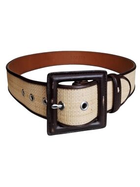 Lauren Ralph Lauren Women's Brown Leather And Straw Wide Belt L